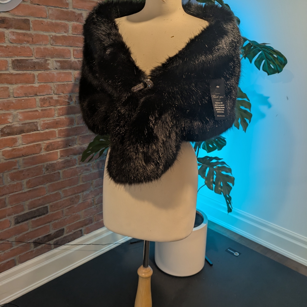 Elegant Black Faux Fur Shawl